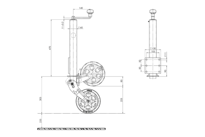 AL-KO 1863497 automātiskais žokeja ritenis ar rokturi 400kg 60mm 775-1010mm