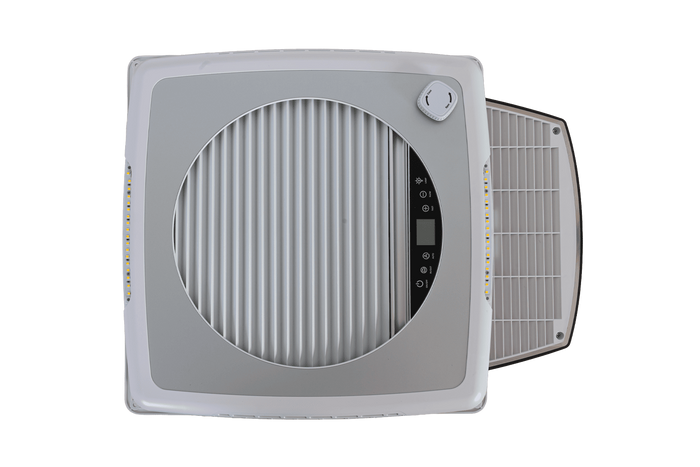 Automātiskais jumta ventilators PUNDMANN PLUS FAN kemperim ar apgaismojumu, rullo žalūzijām 400×400 mm