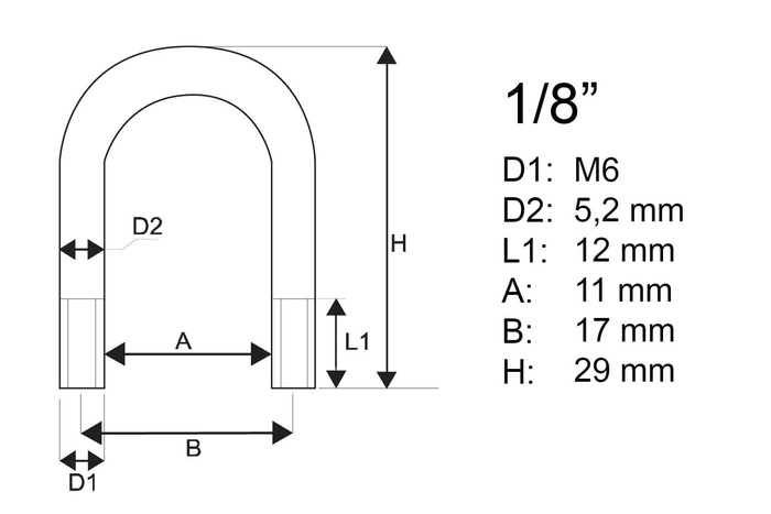 Cinkota B tipa skava ar uzgriežņiem un paplāksnēm M6 x 11 (1/8")