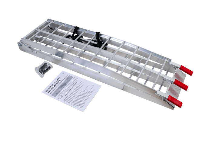 UNITRAILER ALR002 salokāmas rampas alumīnija rampas piekabēm 221 cm 680 kg ar jostu, 2 gabalu komplekts