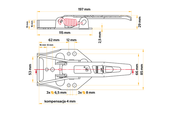 STEELPRESS ZB-04 piekabes sānu āķis ar kompensāciju
