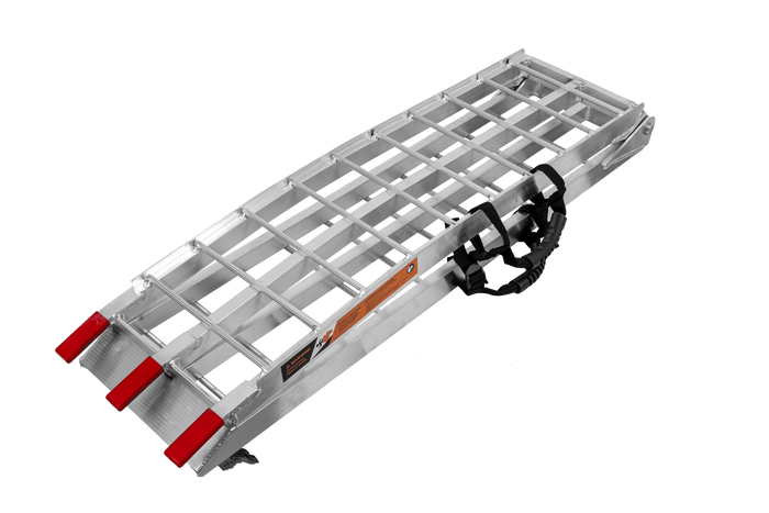 UNITRAILER ALR002 salokāmas rampas alumīnija rampas piekabēm 221 cm 680 kg ar jostu, 2 gabalu komplekts